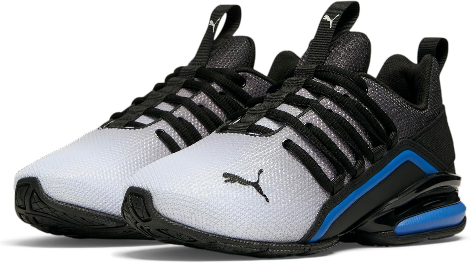 PUMA Kids Boys Axelion Mesh Printed Fade Lace Up Sneakers Shoes Casual - Black, White