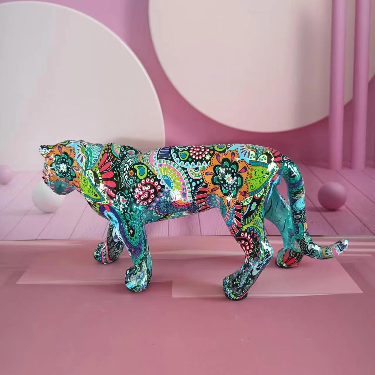 eLymwoo Große Skulptur, Löwe, Tiger, Statue, bunt, Wassertransfer, abstrakte Graffiti-Tierskulptur, Heimdekoration, Geburtstagsgeschenk,