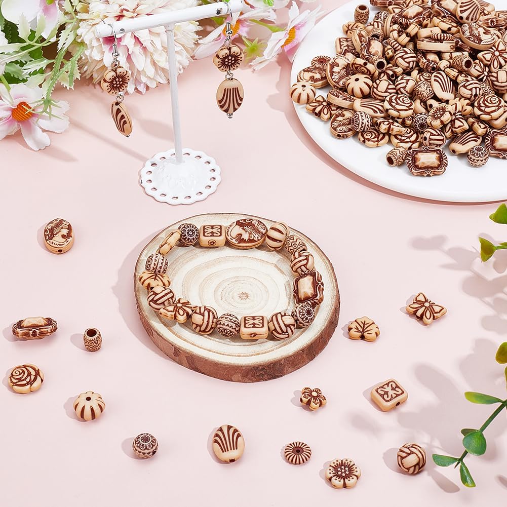 1 Box 210PCS Vintage Acrylic Beads with Holes Mixed Shape Assorted Bohemian Opaque Czech Flower Aesthetic Spacer Loose Bead for Jewelry Making Necklace Bracelet Earring DIY Craft Supply - Image 4