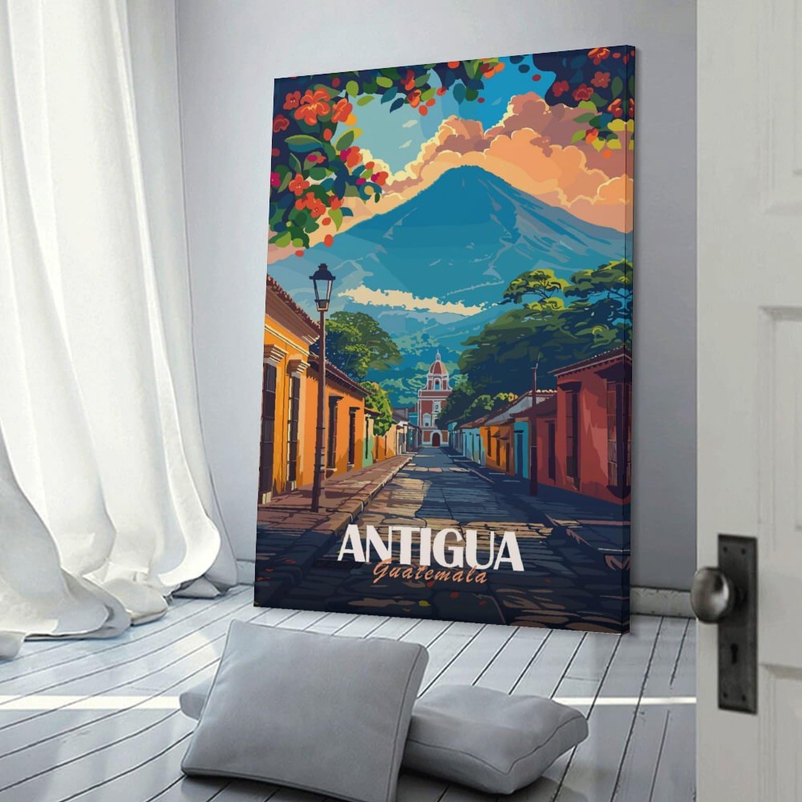 Junmoney Antigua Guatemala Travel Wall Art Print 20x30inch(50x75cm), for Hallway, Entryway Or Landing, A Neat Decor Update for Hallways, for Everyday Interiors