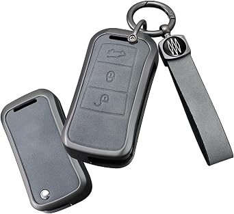 Porsche Exclusive Key Case, Key Cover, Key Holder, Fits Porsche Cayenne 2004-2011 Smart Key, Flip Key, Zinc Alloy + Leather, Full Protection, Gray, Fashion