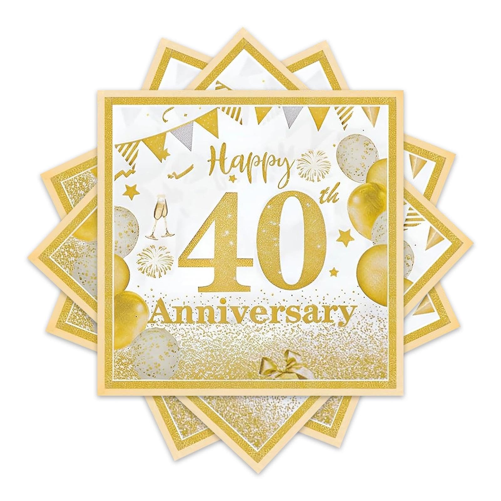40Pcs 40th Wedding Anniversary Paper Napkins, Gold Glitter 40th Birthday Decorations, 2-ply Disposable Gold 33x33cm Party Serviettes Napkins for Milestone Anniversary Celebration Decorations
