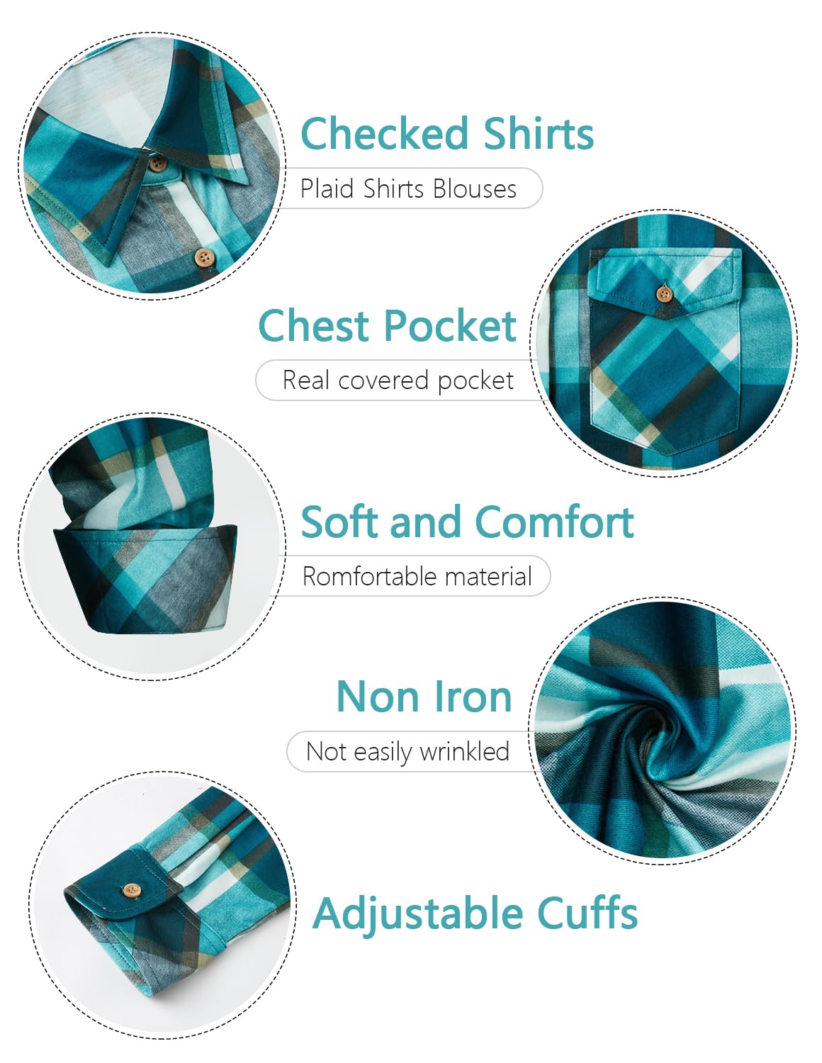 Enmain Chemise à Carreaux Femme Décontractée Manches Longues Classique Blouses Boutonnées
