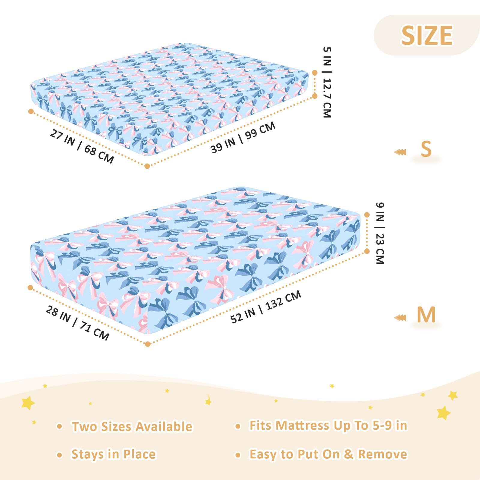 Drap-housse pour berceau de bébé avec ruban et nœud pour garçons et filles, 71,1 x 132,1 cm