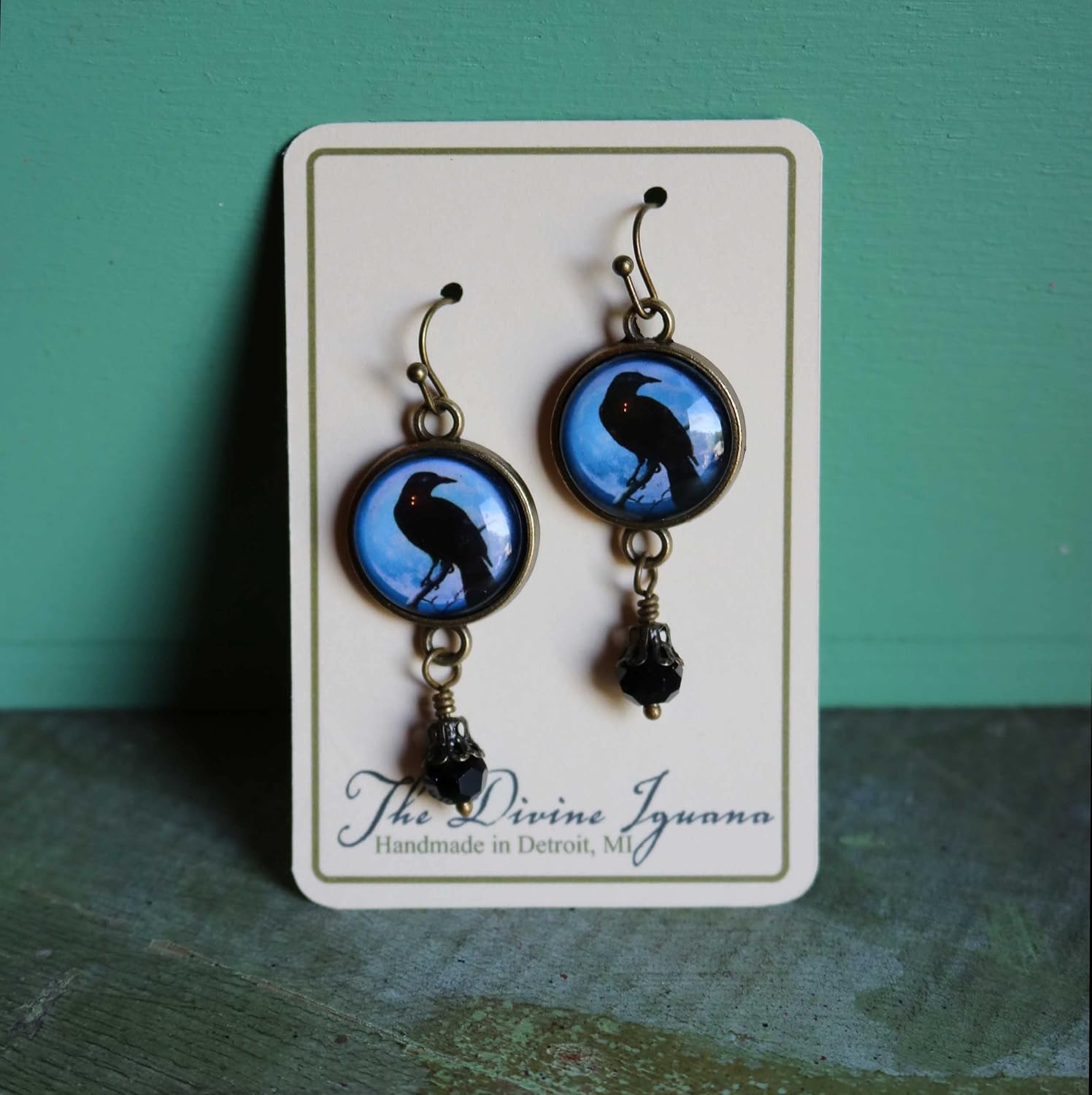 Crow Or Raven Silhouette On Purple Moon Earrings