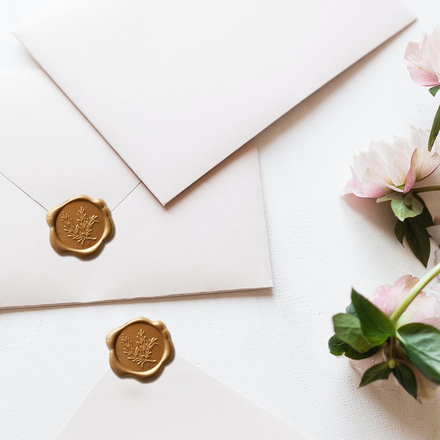 Wax Seal Stickers for Envelope Seals, 100pc Light Gold Self-Adhesive Wax Stamp Stickers for Wedding lnvitations, Cards Envelopes Seal