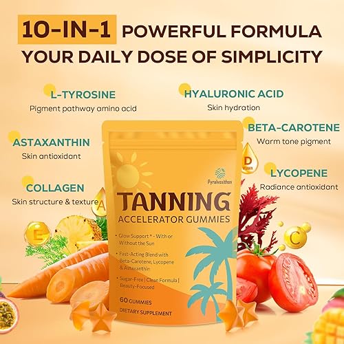 Miniatura 4 de Gomitas bronceadoras con astaxantina para mujeres y hombres Suplemento de bronceado sin sol con betacaroteno, licopeno, colágeno y vitaminas