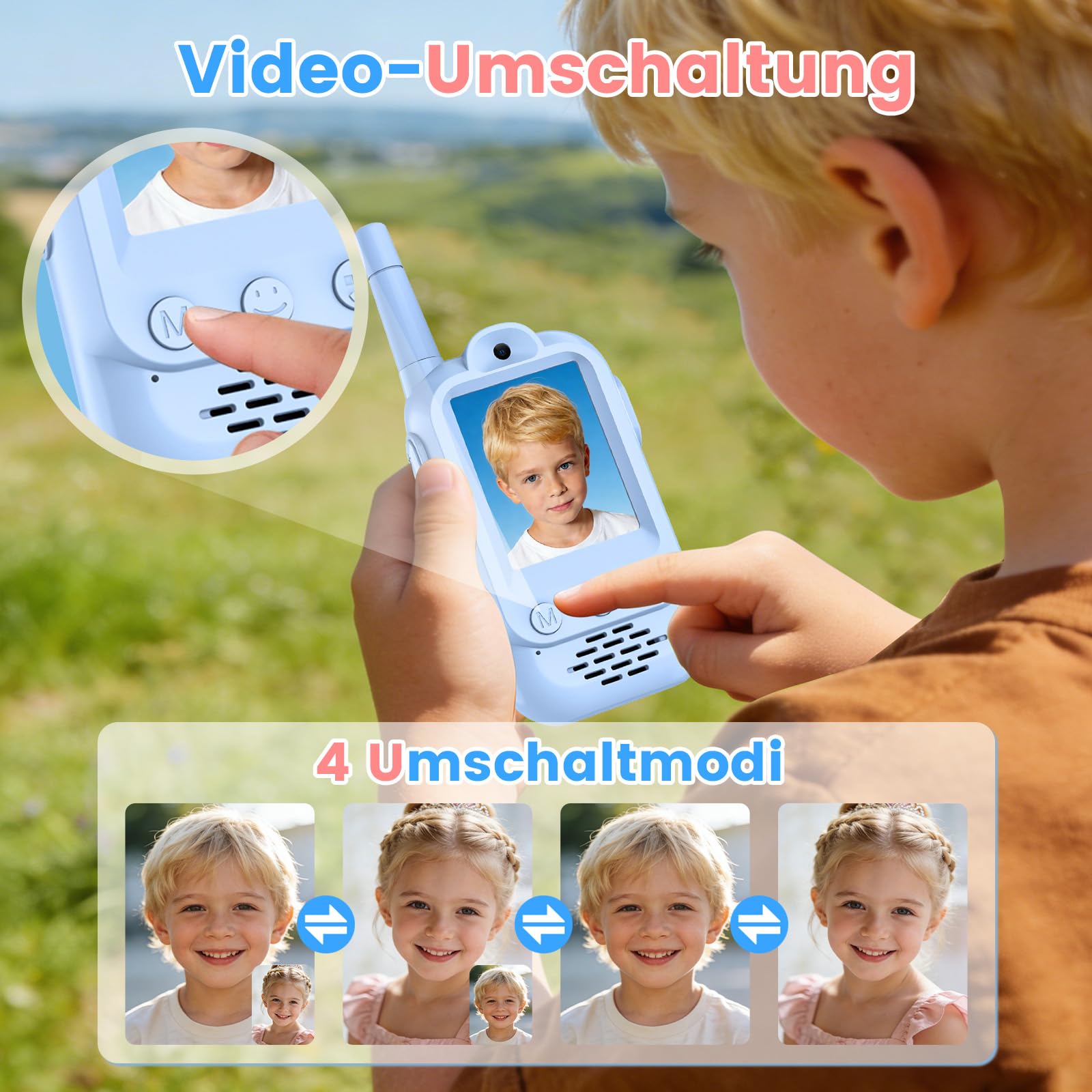 Video Walkie Talkie Kinder, Spielzeug ab 3 4 5 6 7 8 Jahren, 2er Set Walky Talky mit 1000mAh Akku Weihnachten Geschenk Spielzeug 3-12 Jahre Junge und Mädchen Funkgeräte Set für Abenteuer im Freien