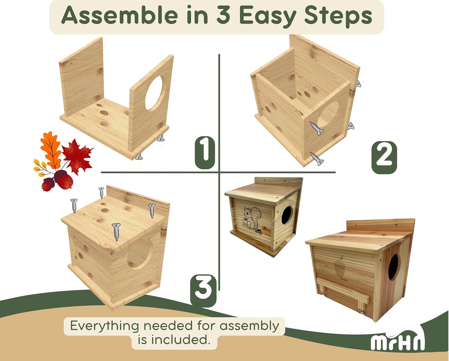 MrHN Squirrel House - Squirrel Houses for Outside Nesting, Squirrel Nesting Box, Squirrel Boxes for Outside, Chipmunk Houses for Outside MrHN Single Acorn