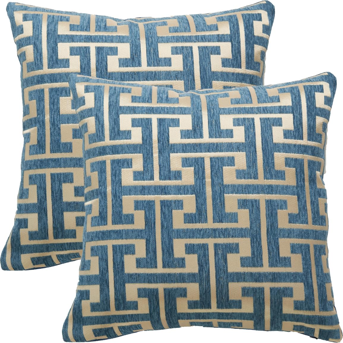 Fszhenzuan Geometry-Dark Blue Pack Of 2 Chenille Cushion Covers 45X45cm Geometric Jacquard Dark Blue Decorative Throw Pillow Covers Soft Boho Pillowcases With Invisible Zipper For Bedroom Sofa Home Decor