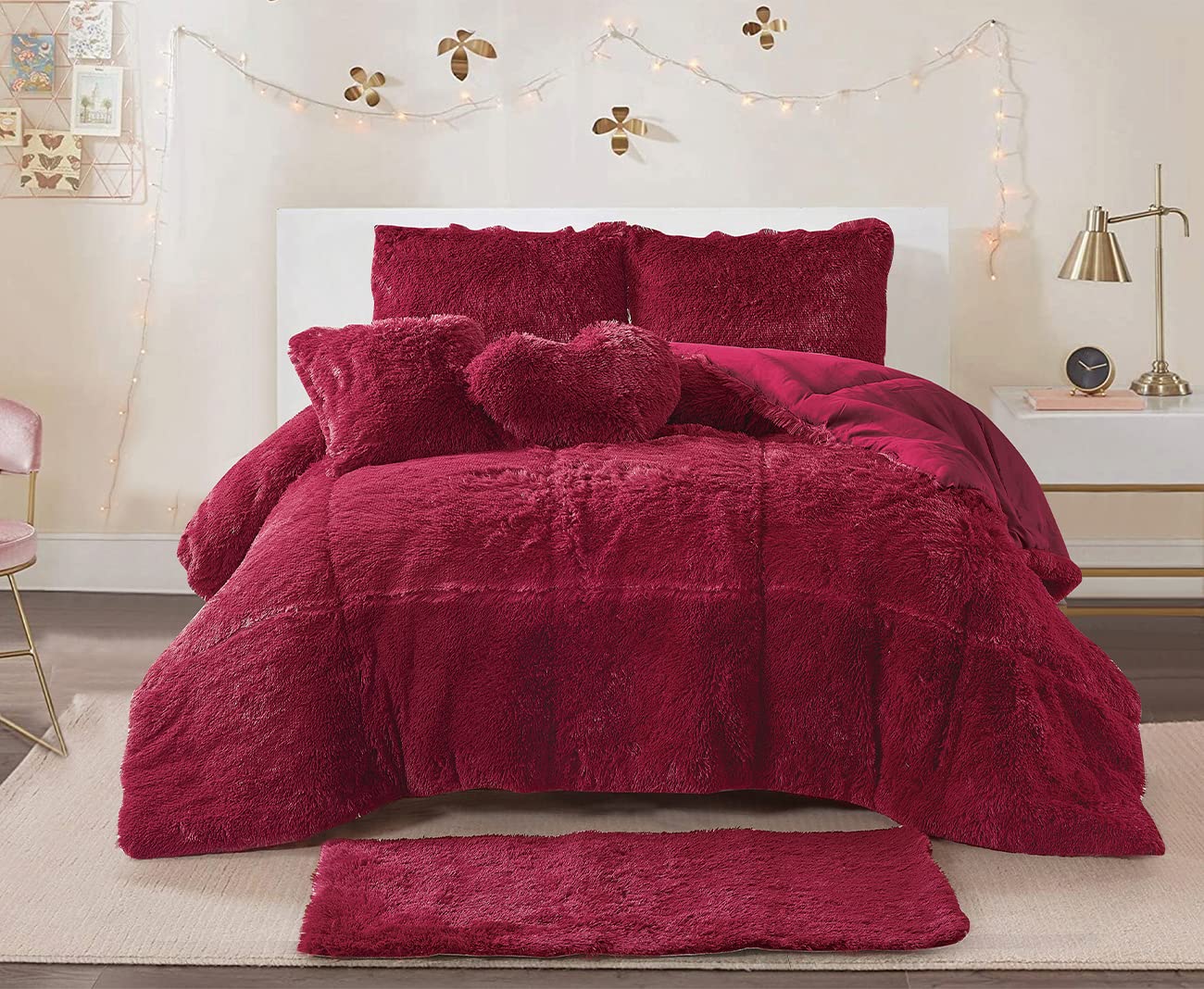 Jenny Sesal Piumone Matrimoniale Invernale Fluffy - Colore BORDEAUX- Trapunta Anallergica traspirante 100% Microfibra by Eco-pelliccia di Pile - avvolgente e caldissima per l’inverno