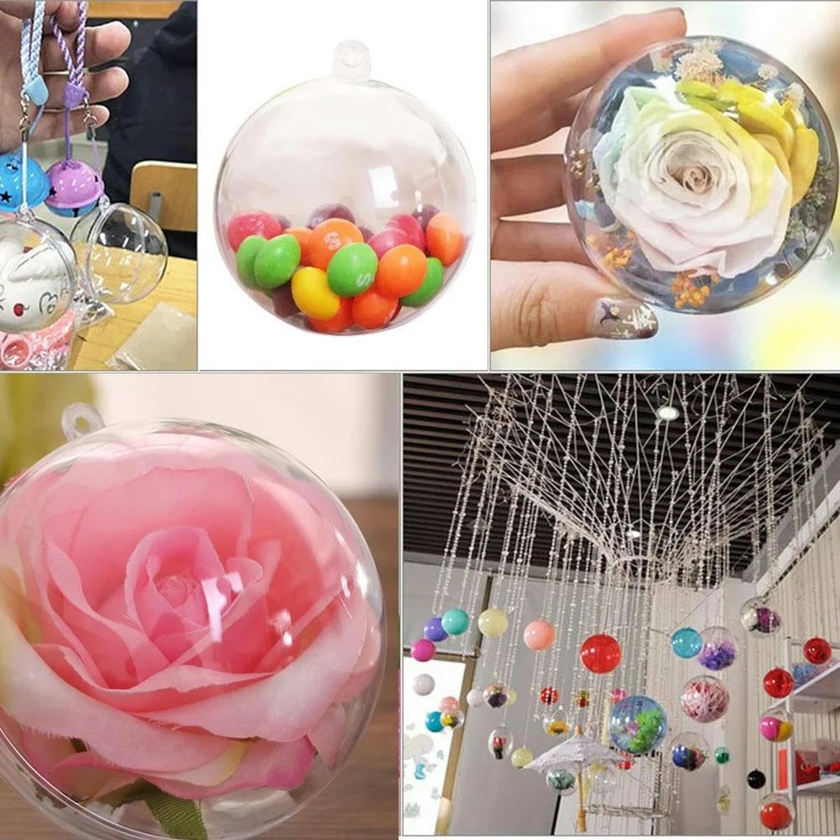 Adornos de Bolas de Navidad DIY Bola Colgante Transparente Abierta Bola de Adorno Transparente Caja de Regalo - 5 Piezas 14 cm