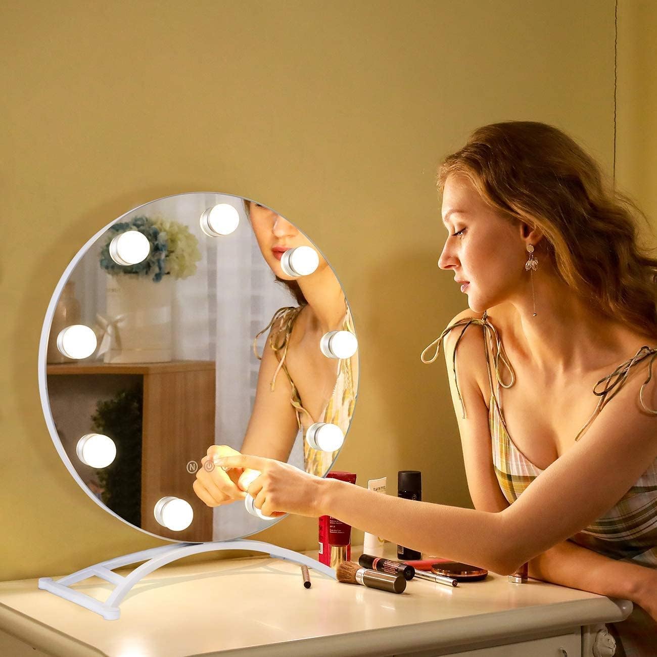 Holiday Deals 🛒 Asiman Large Vanity Makeup Mirror with Lights 15.7“×17.7” Round Dimmable HD Hollywood Mirror with Touch Control 3 Lighting Modes and 9pcs Plug in Bulbs for Vanity Table Dressing Room and Bedroom Best Cyber Deals 🔥 Asiman Large Vanity Makeup Mirror with Lights 15.7“×17.7” Round Dimmable HD Hollywood Mirror with Touch Control 3 Lighting Modes and 9pcs Plug in Bulbs for Vanity Table Dressing Room and Bedroom