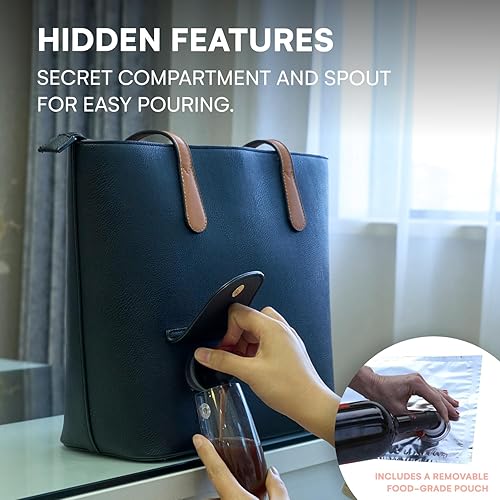 Miniatura 7 de PortoVino Bolsa de mano clásica, bolso de vino de cuero vegano con boquilla oculta y botella dispensadora para amantes del vino que sostiene y