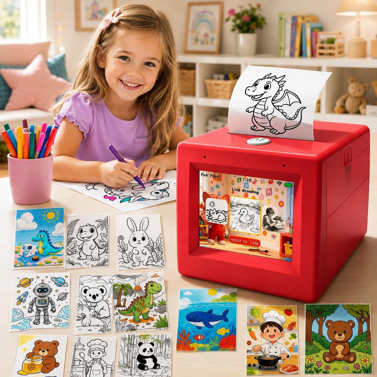 AI Voice Sticker Printer for Kids, Inkless Thermal Mini Maker for DIY