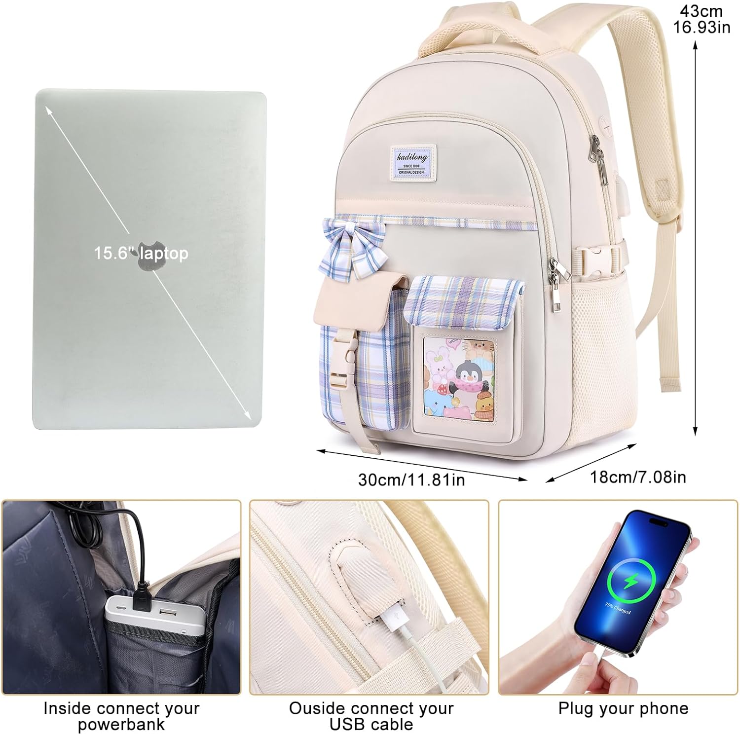 kadilong School Backpack for Teen Girls,Laptop Backpack Bookbag for Women in Middle High School,Mochila Escolar para Niñas