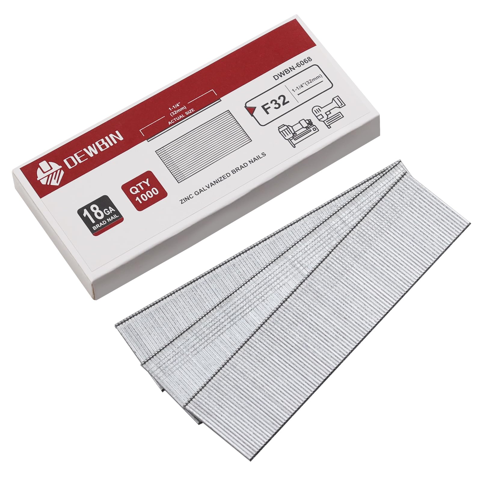 DEWBIN 18 Gauge Brad Nails, 1000 Counts 1-1/4-inch 18 GA Brad Nails, Galvanized Nails for Nail Gun, Finishing Nail Gun Nails for Pneumatic, Electric