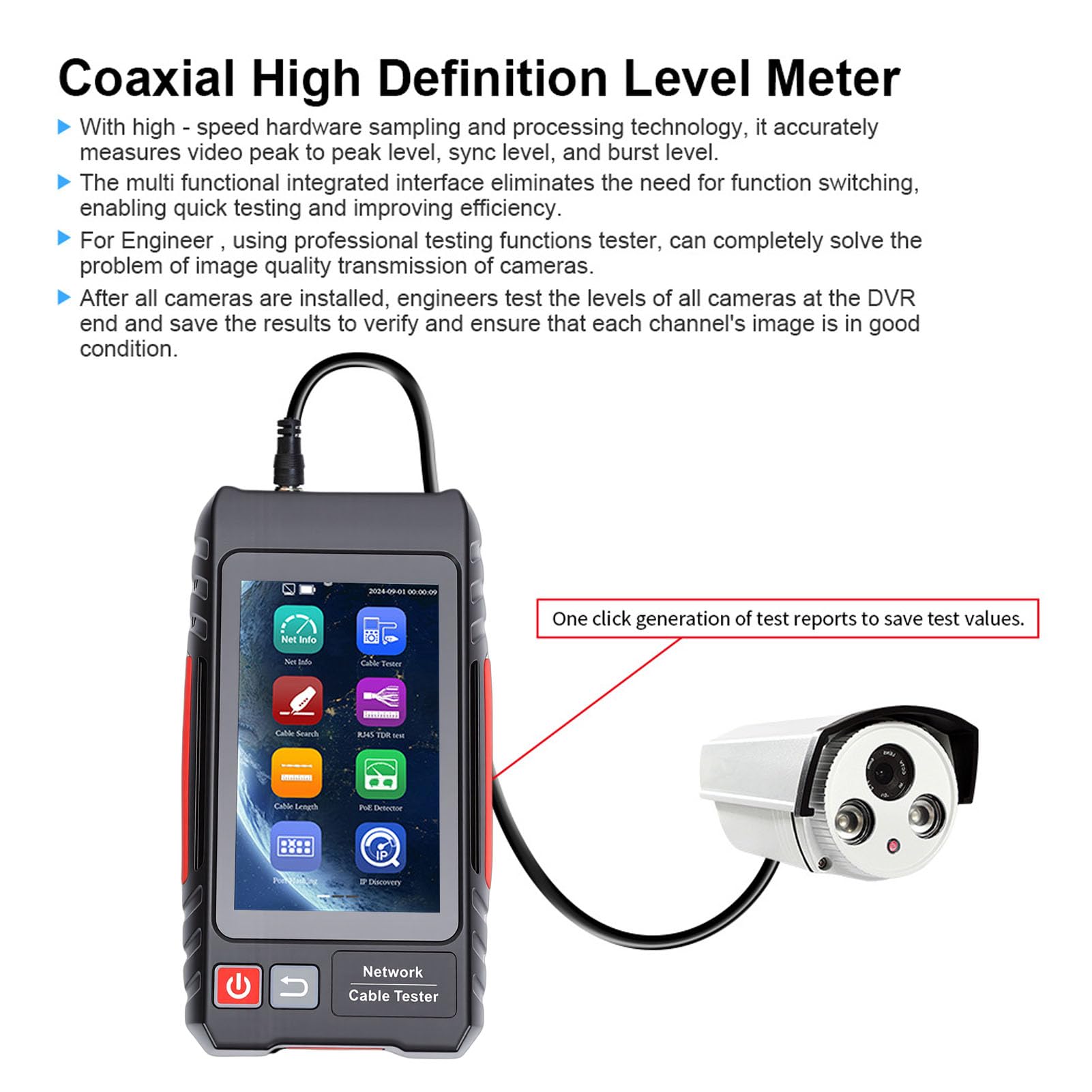Tester per cavi di rete RJ45 multifunzione, touch screen IPS da 4 pollici Batteria ricaricabile da 4000 mAh Tracker per cavi Test TDR fino a 3000 m per cavi UTP Supporta strumenti
