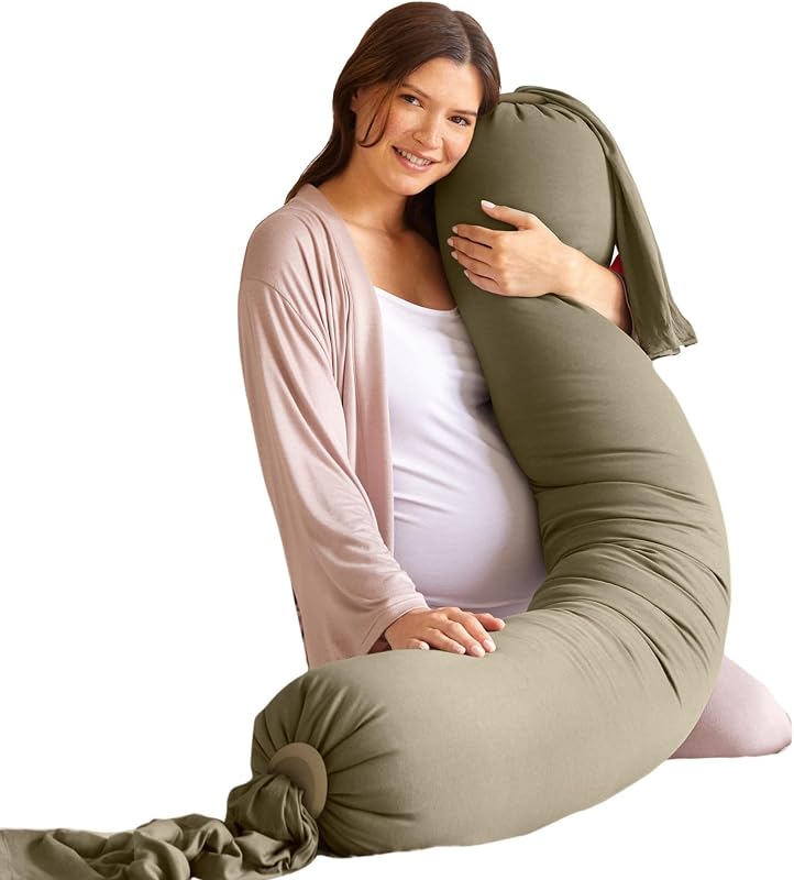 Pregnancy Pillow, Dusty Olive - Adjustable Firmness & Shape | Full Body Support for Side Sleeping - Supports Back, Legs, Belly, Hips - Removable Cooling Cover for Pregnant Women
