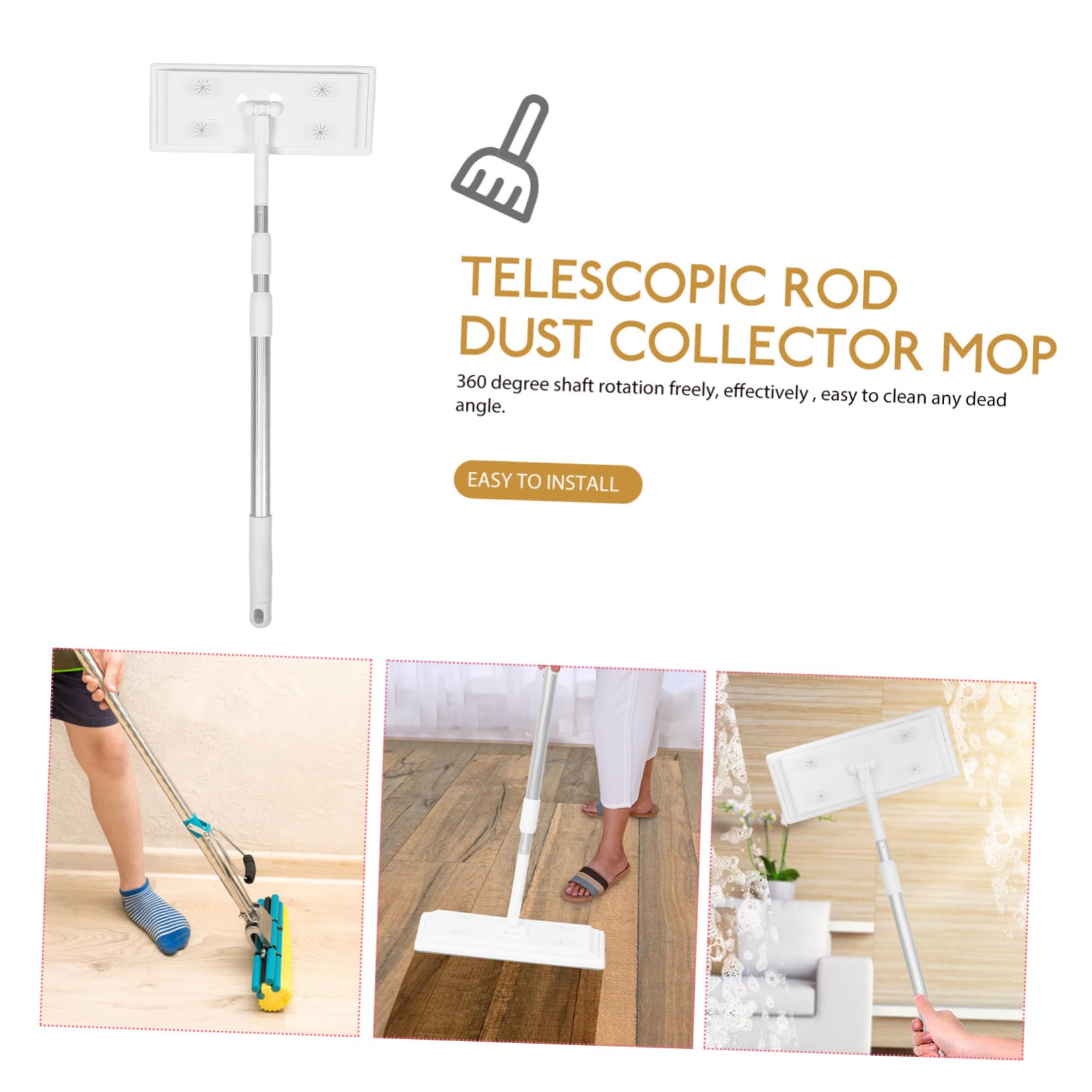 Yardwe Mopa Estática Extensible Mango Telescópico de 3 Secciones para Limpiar Suelos de Madera y Baldosas, Microfibra y Aleación de Aluminio, Adecuado para Uso Doméstico