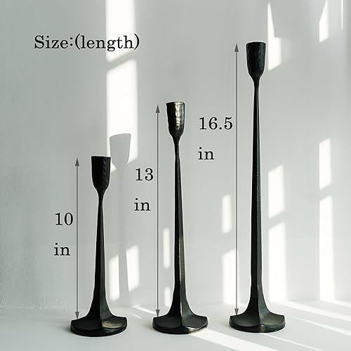 Miniatura 2 de Portavelas decorativos, juego de 3, hierro fundido negro, portavelas para bodas, cenas, fiestas, 10 pulgadas, 13 pulgadas, 16.5 pulgadas