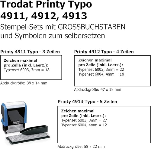 Miniatura 6 de Trodat 4912Typo - Sello de texto impreso, autoajustable, 4 líneas, color azul