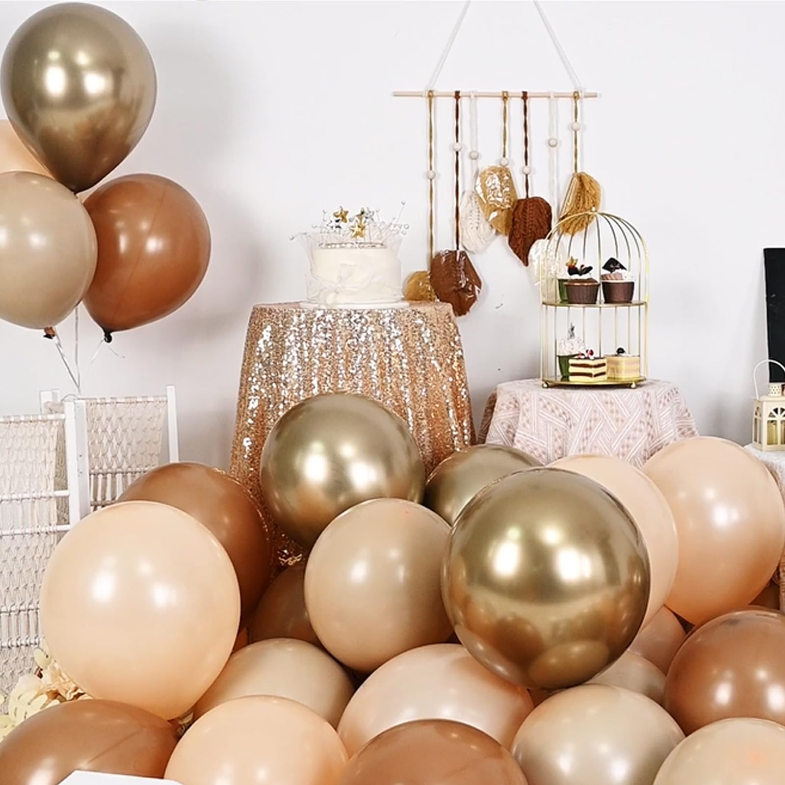 Brązowe złote balony, 30 cm, morelowe balony, beżowe, metaliczne, brązowe, złote, lateksowe, na urodziny, baby shower, dżunglę, boho, ślub, rocznicę, dekoracje imprezowe