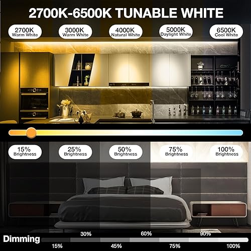Miniatura 2 de DAYBETTER COB - Tira de luz LED blanca sintonizable, 32.8 pies32.8 ft, 6080 LED, tiras de luz LED blancas con control remoto, 2700K-6500K luz de