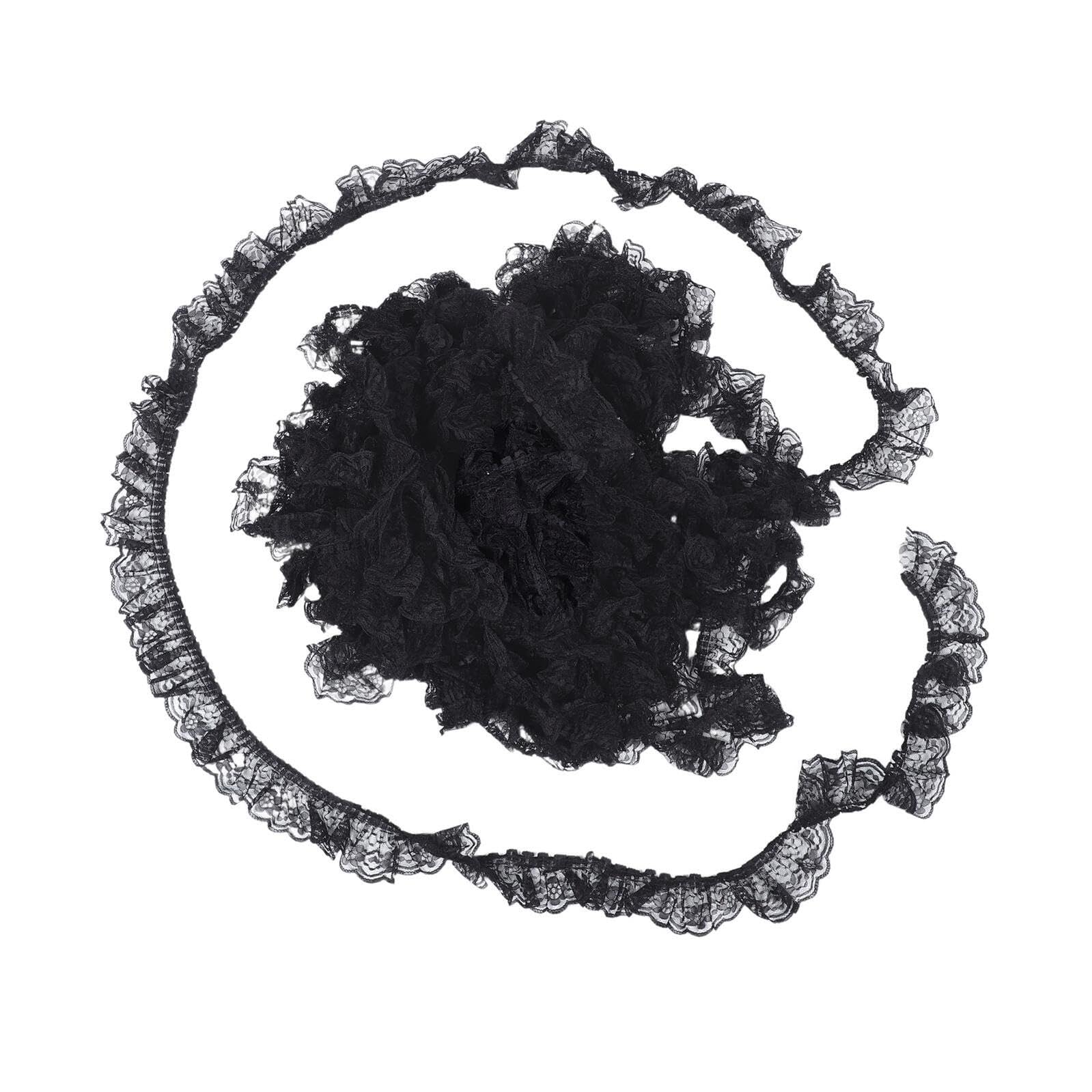 Healvian Ribete de Encaje Plisado y en Poliéster de 6 Cm Negro Ojales Bordados Adecuado para Vintage para Costura y Manualidades de Boda