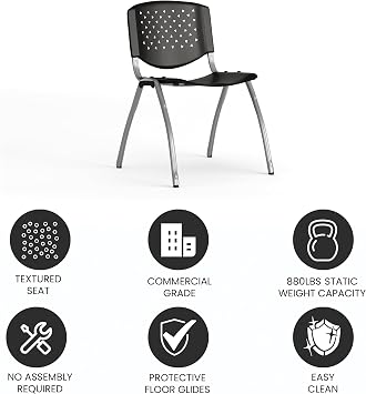 Flash Furniture HERCULES Series 880 lb. Capacity Black Plastic Stack Chair with Titanium Gray Powder Coated Frame