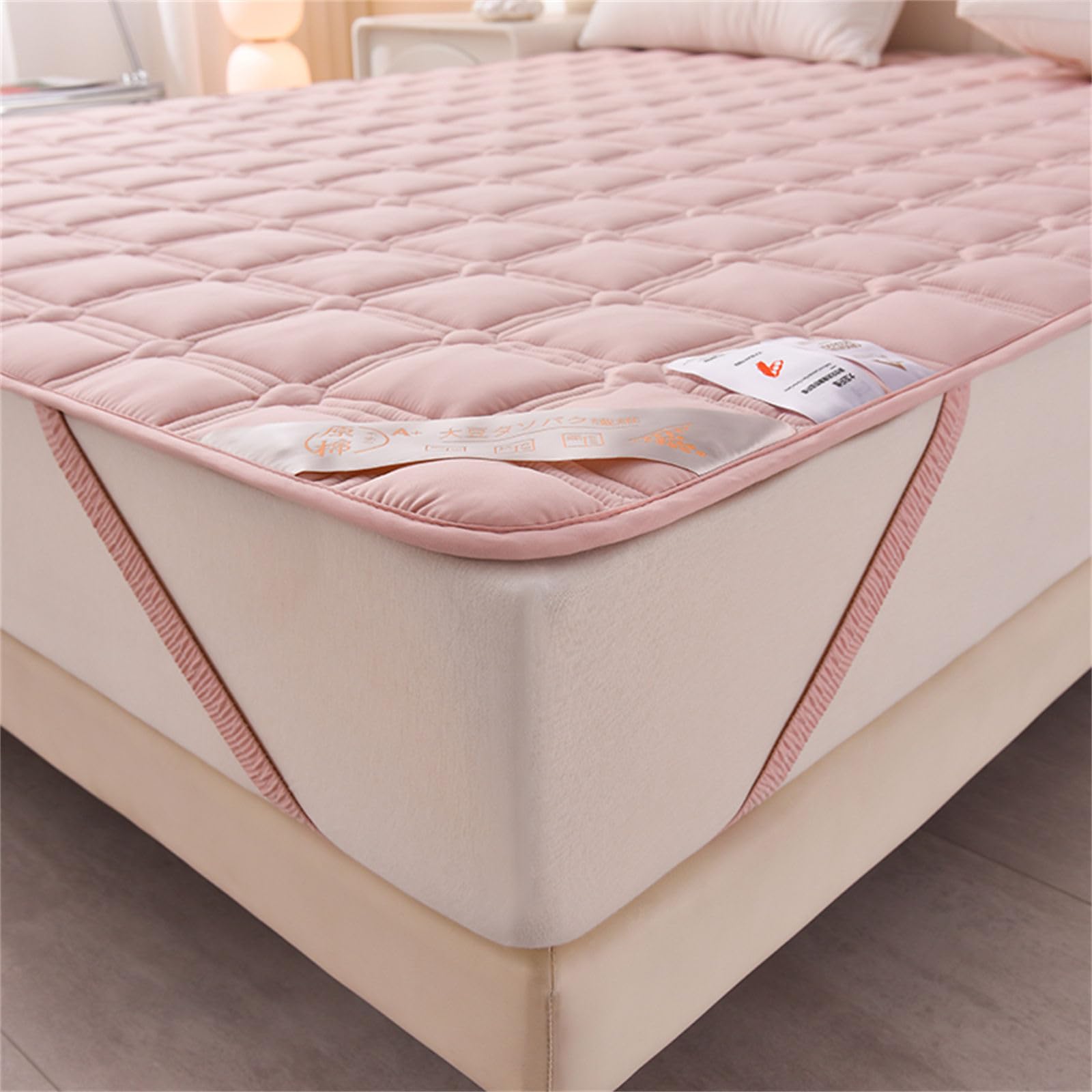 Odot Coprimaterasso Protettivo Tinta Unita, Coprimaterassi Singolo Matrimoniale con 4 Angoli Elasticizzati, Proteggi Materasso Trapuntato, Adatto per Materasso (180x220cm,Rosa A)