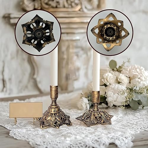 Miniatura 4 de Juego de 2 portavelas de latón de diferentes tamaños, portavelas cónico para decoración de bodas, chimenea, hogar, candelabros de latón para velas