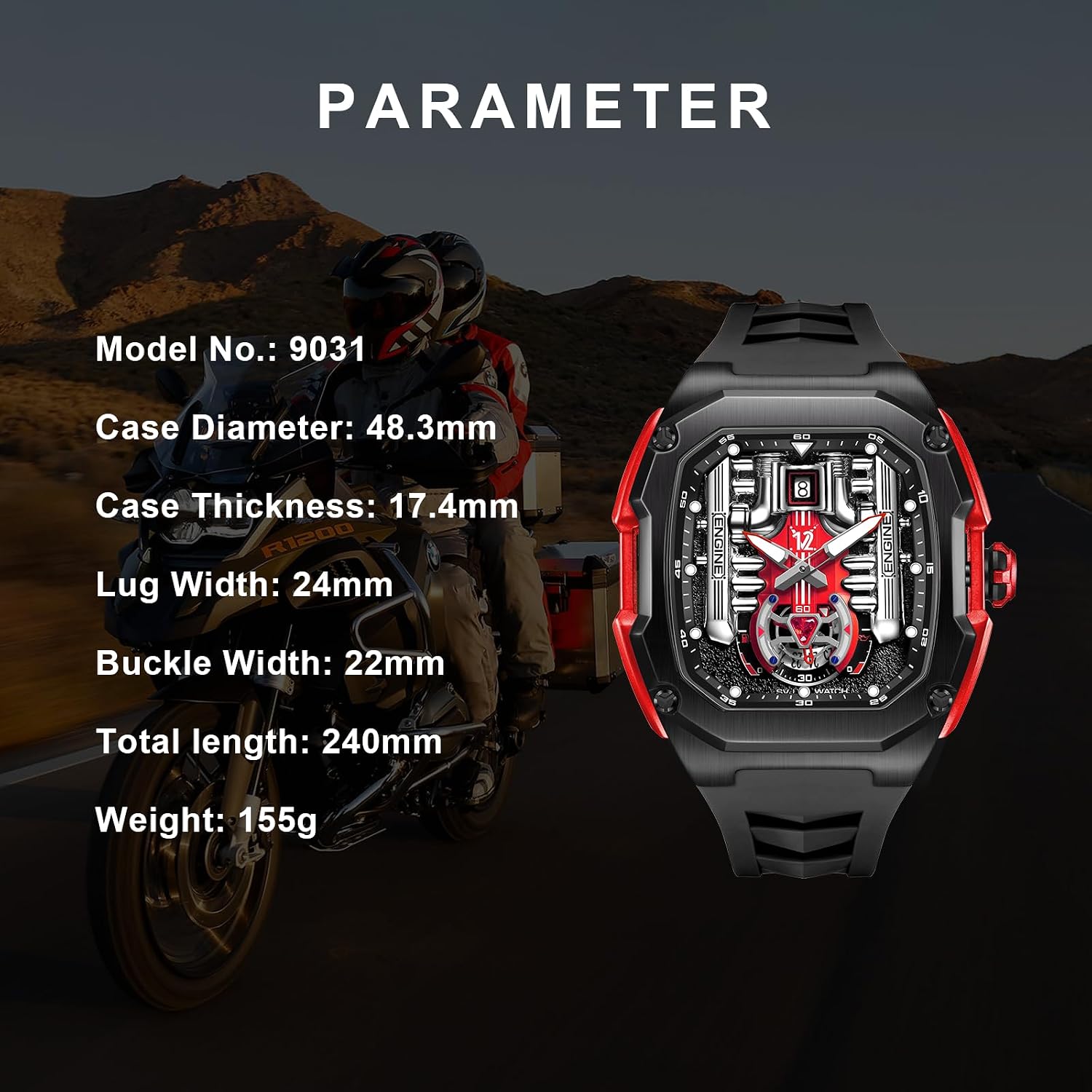 Mens Watches, Wrist Watches Luminous Design, Big Face Fashion Quartz Black Watch 30ATM, Casual Watch for Men Unique Gifts for Men