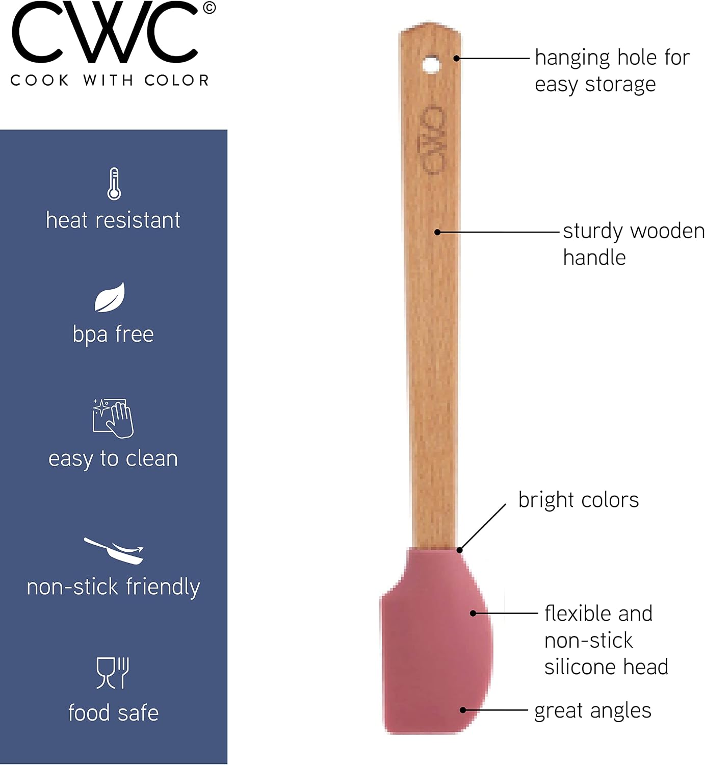 COOK WITH COLOR Set of Kitchen Utensil Set - Silicone Kitchen Tools with Wooden Handles, Mini, Pink Collection