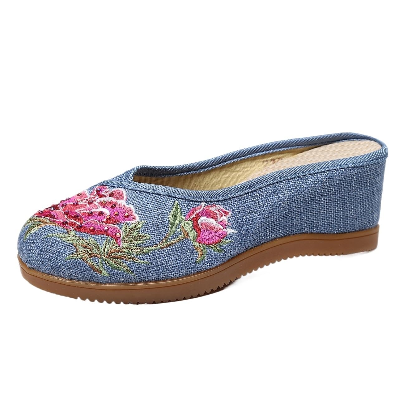 Chaussures compensées invisibles ethniques bleues pour femme en taille 39