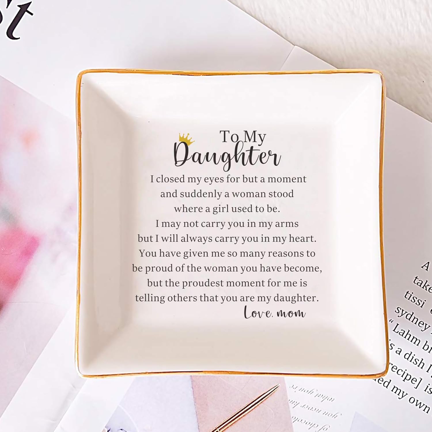 SUNBMO Gifts for Daughter Ring Trinket Dish from Mother, Daughter Adult Gift for Graduation, Birthday, Christmas, Wedding, Valentine's Day, To My Daughter Ceramic Jewelry Trinket Dish - Image 4