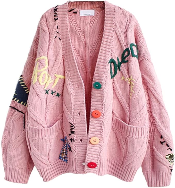 Women's Cable Knit Long Sleeve Open Front Cardigan Sheep VNeck Button Down