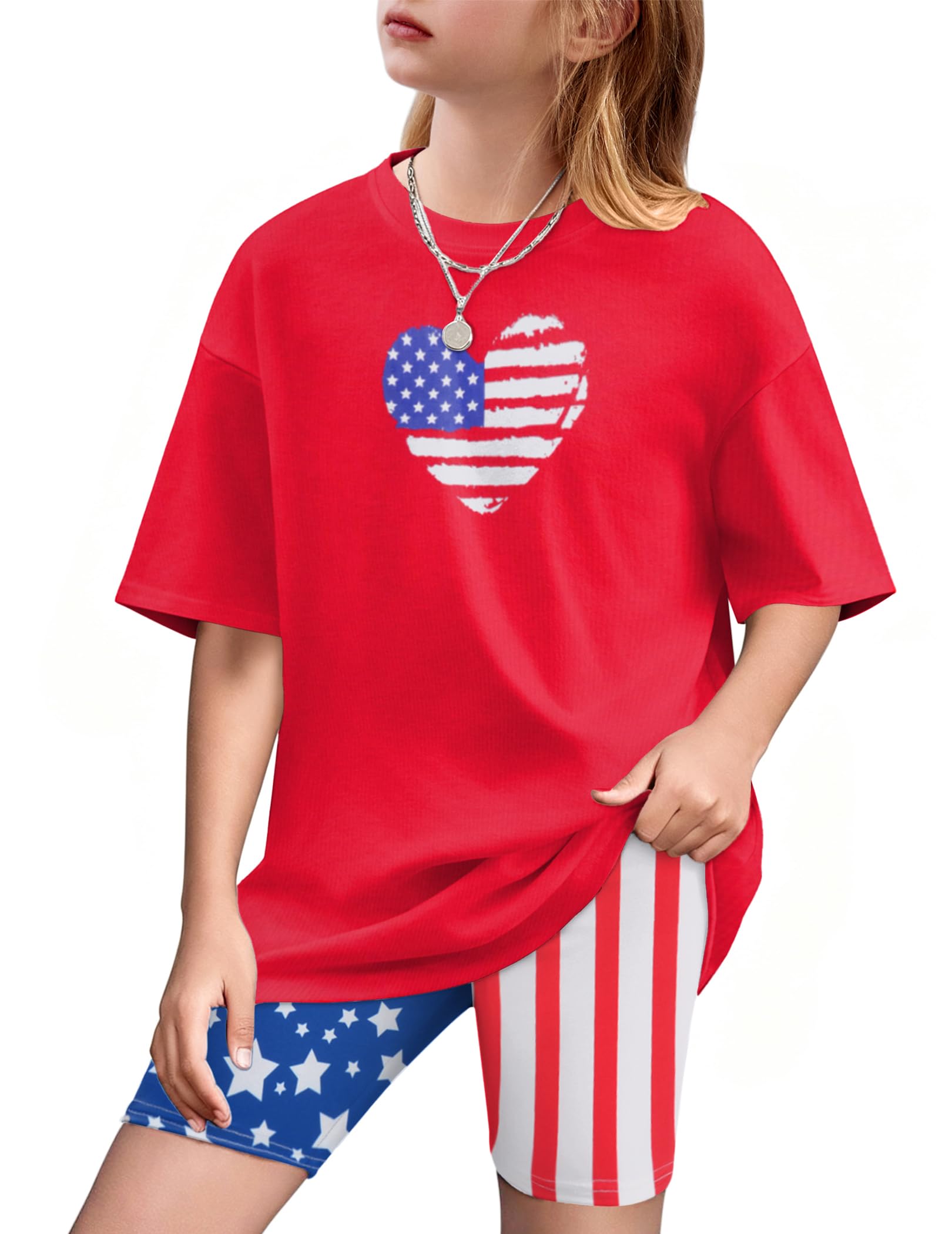 Arshiner Girls 2 Piece Outfit Summer Oversized Tops and Biker Shorts Set