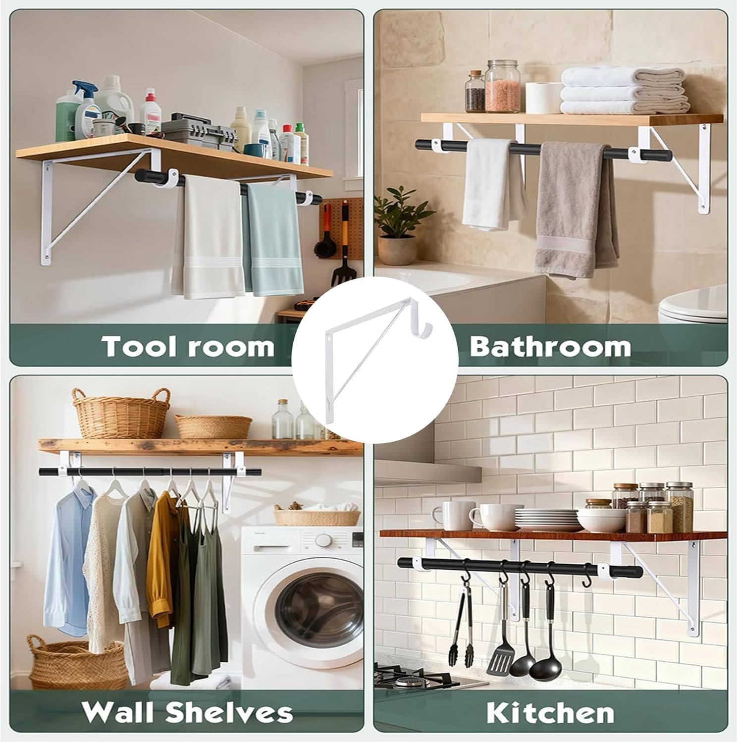 Closet Rod Bracket - Triangular Organizer Feature, Metal Closet Shelf Pole Brackets Detail, Wardrobe Kitchen Bedroom Accessory, Dorm Bathroom Garage Gadget, Laundry Room Basement Hallway Storage Use