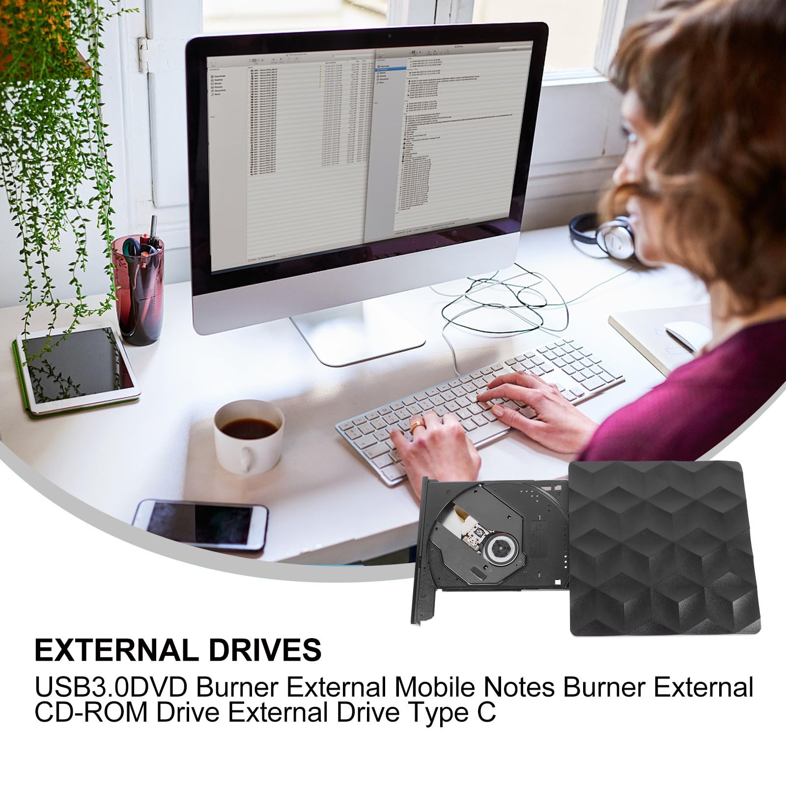 Angoily Lecteur DVD Externe USB-c USB 3.0 pour Ordinateur, Noir