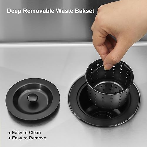 Miniatura 5 de LQS Conjunto de drenaje para fregadero de cocina, colador de fregadero de cocina con cesta de basura extraíble profunda, colador de cesta de