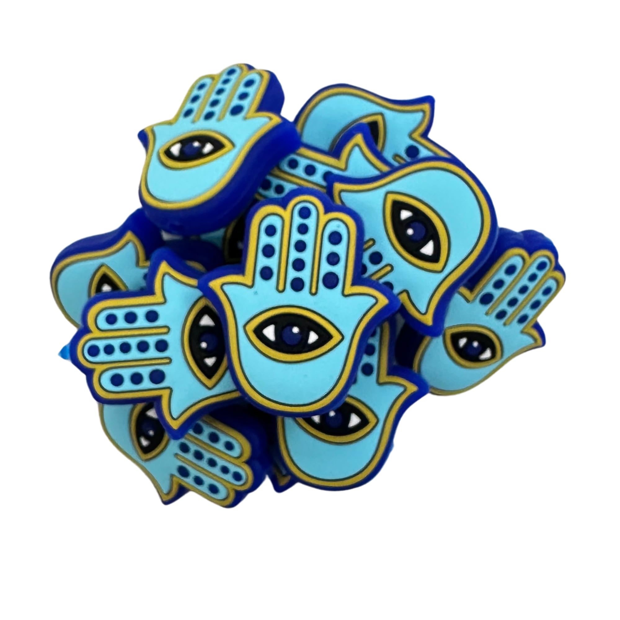 Evil Eye Silicone Focal Bead Set | 12 Pack Hamsa Bulk Wholesale Divine Protection Spiritual Jewish Islamic Keychain Making Kit Beaded Pen Freshie Hanger