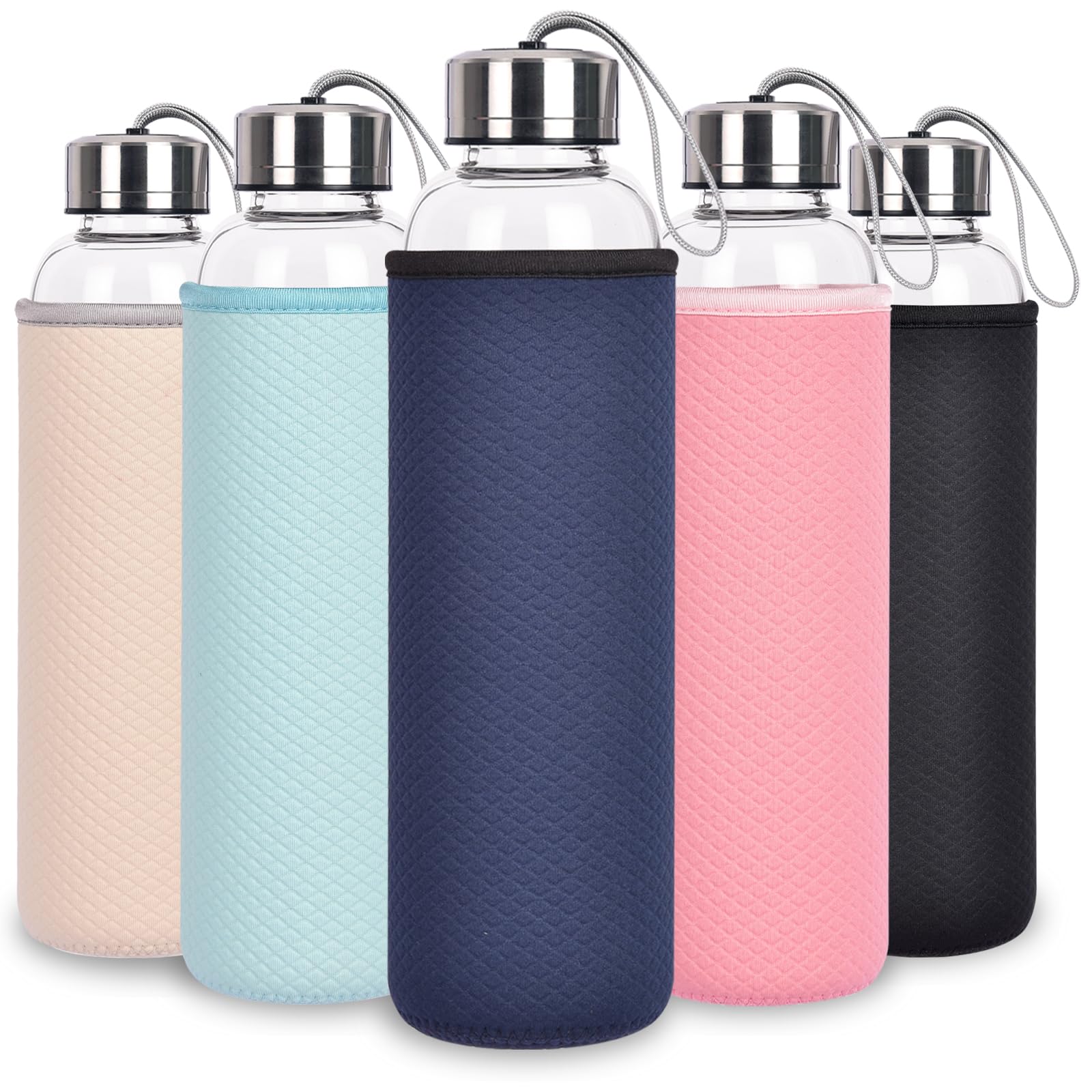 Ferexer Glass Water Bottle 1L with Carrying Cord, 1000ML Borosilicate Glass Leak-Proof BPA-Free Glass Drink Bottles for Coffee, Tea, Juice, Milk, Microwave and Dishwasher Safe (1-Pack, Blue)