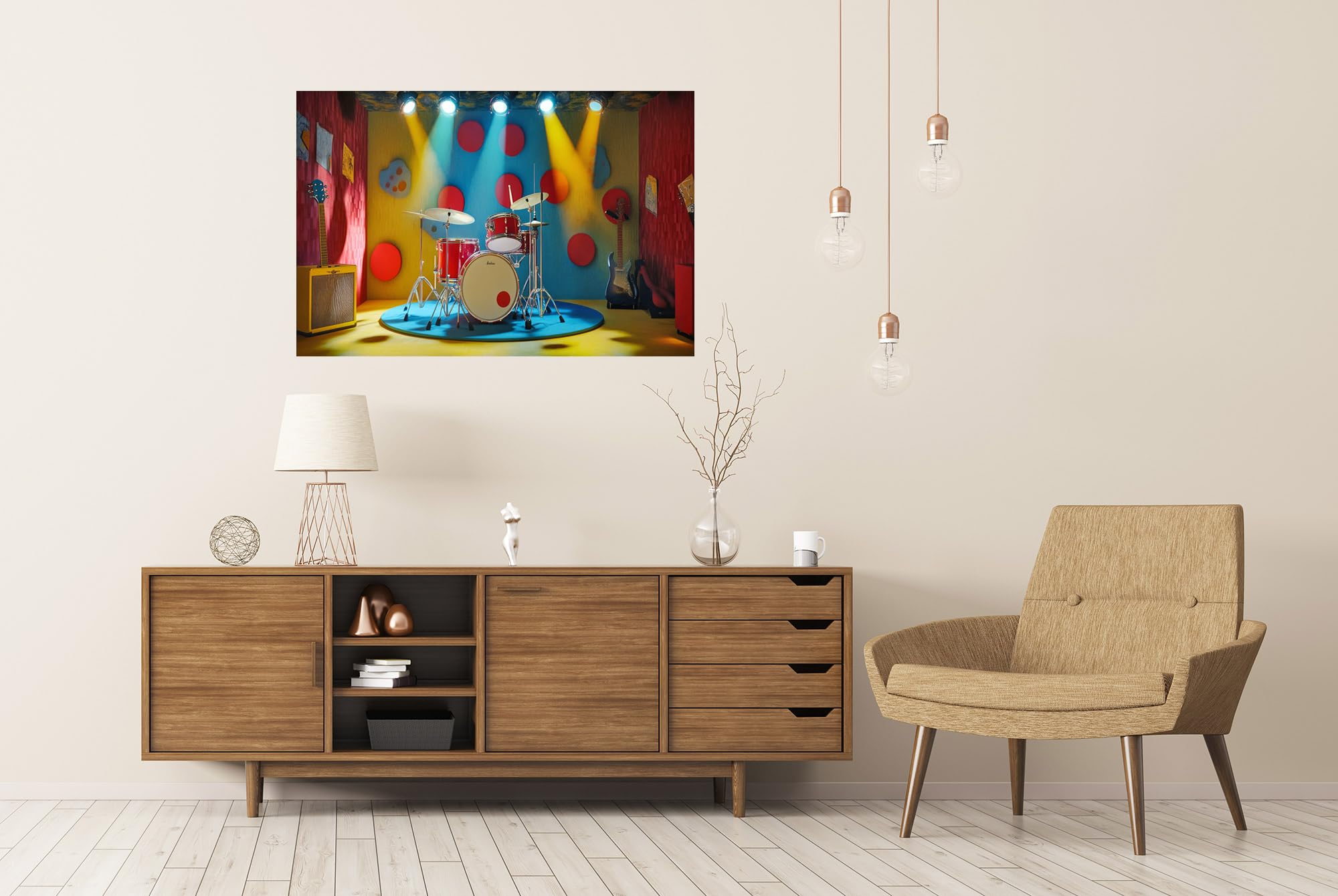 islandburner Prime XXL - Poster musicale con luce colorata e strumenti per la sala musicale, gli amanti della musica, il negozio di musica, immagini di alta qualità