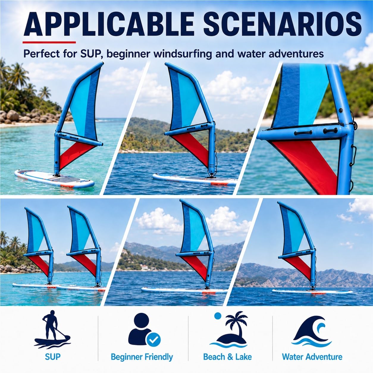 Aufblasbares Segelbrett, aufblasbares Windsurfsegel | Mit Sichtfenster, um 360° drehbarer Basis, for Strand- und Wassersportbegeisterte.