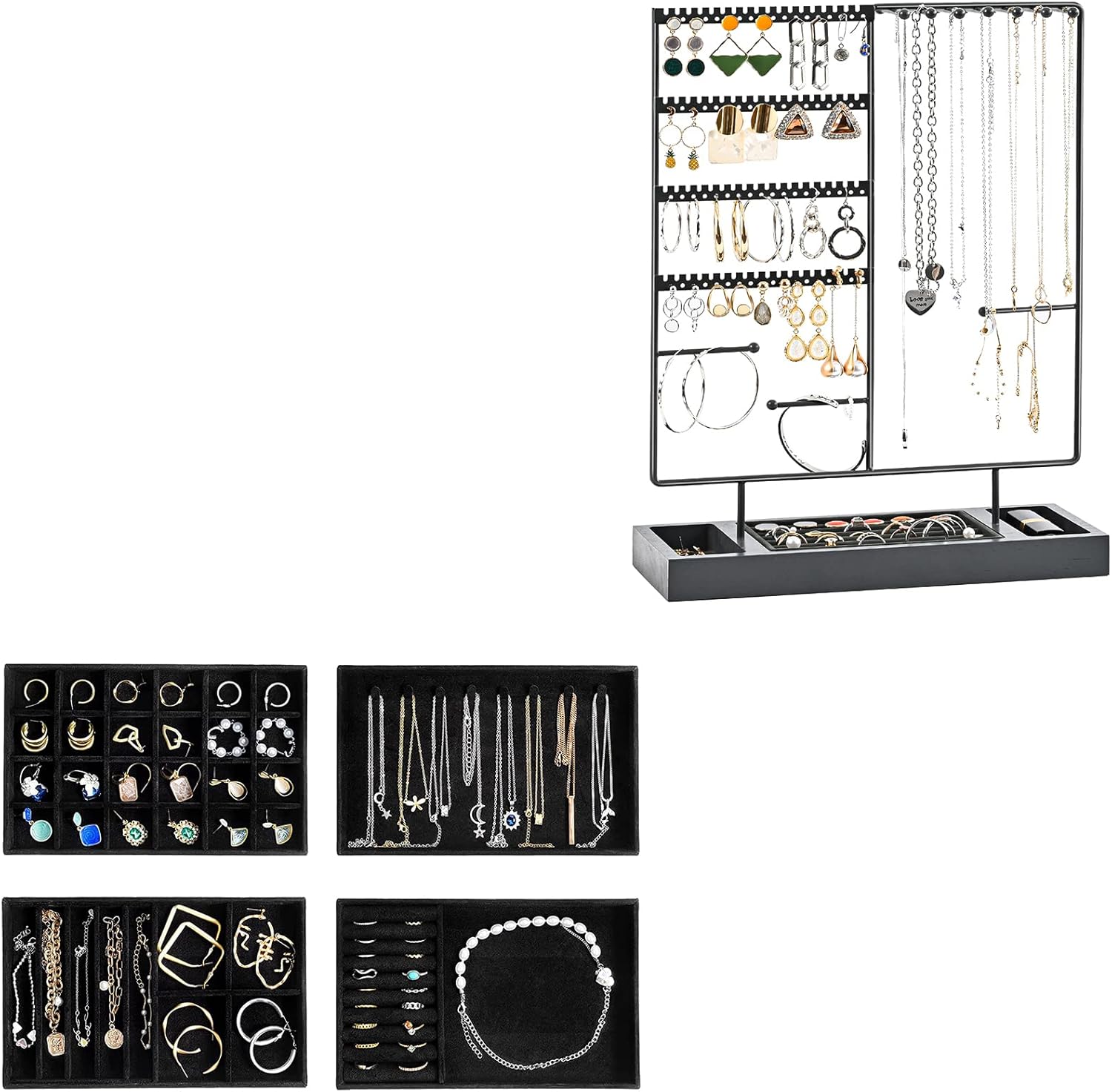 ProCase Jewelry Stand Bundle with Set of 4 Stackable Jewelry Trays