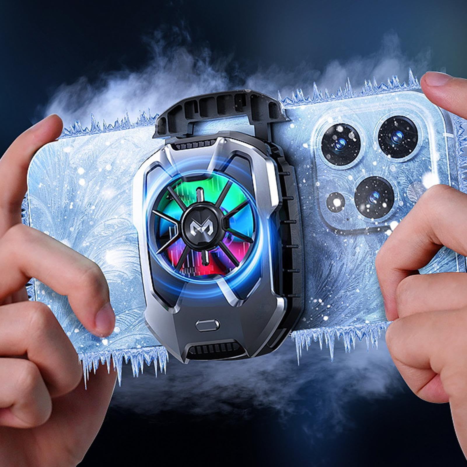 Cooling Fan Phone - 3 Gear Adjustable Radiator RGB, Black Mobile Phone Cooler with Quiet for Smartphones Durable Portable Fan for Mobile Gamers Streamers Anchors Outdoor Indoor Use