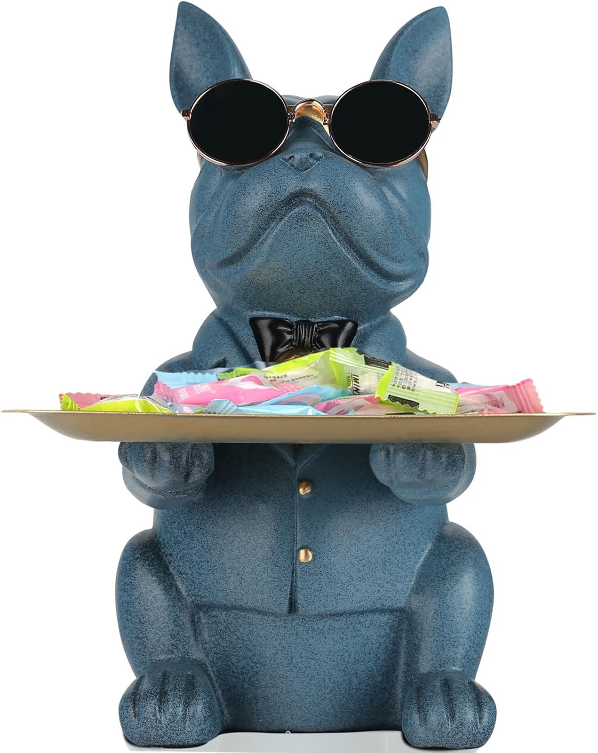 Modern Resin Blue Bulldog Statue Piggy Bank Key Holder Candy Jewelry Earrings Tray for Home Decor Modern Art Dining Table Decor Office