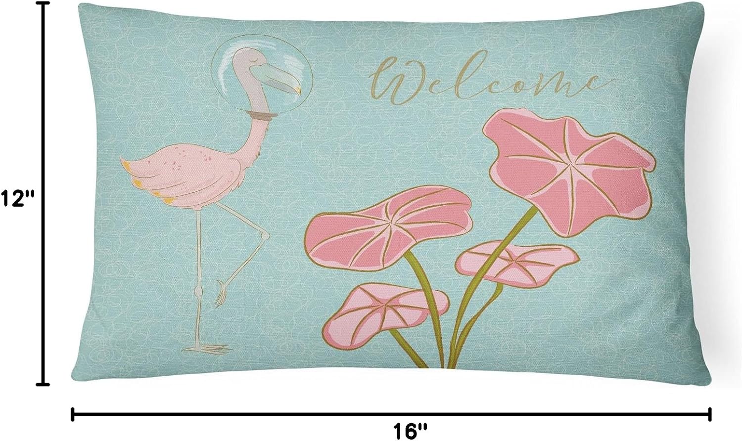 Caroline's Treasures BB8532PW1216 Flamingo Welcome Canvas Fabric Decorative Pillow Machine Washable, Indoor Outdoor Decorative Pillow for Couch, Bed or Patio, 12HX16W