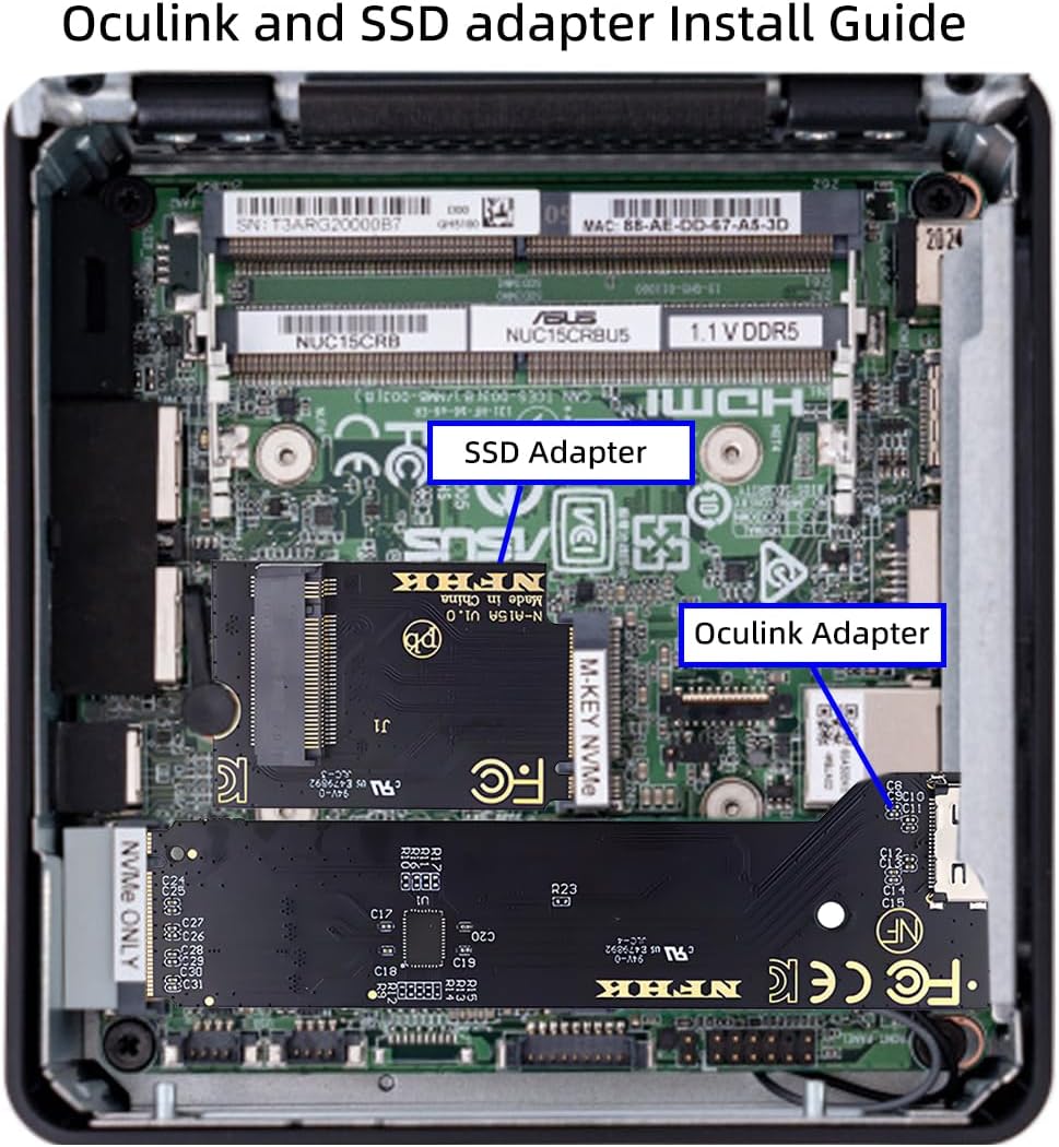 CY NGFF 2280 PCI-E5.0 4.0 M.2 M-Key NVME to Oculink SFF-8612 SFF-8611 & SSD Host Adapter with for NUC15 Pro Mini PC Computer Tall Type NUC15CRH